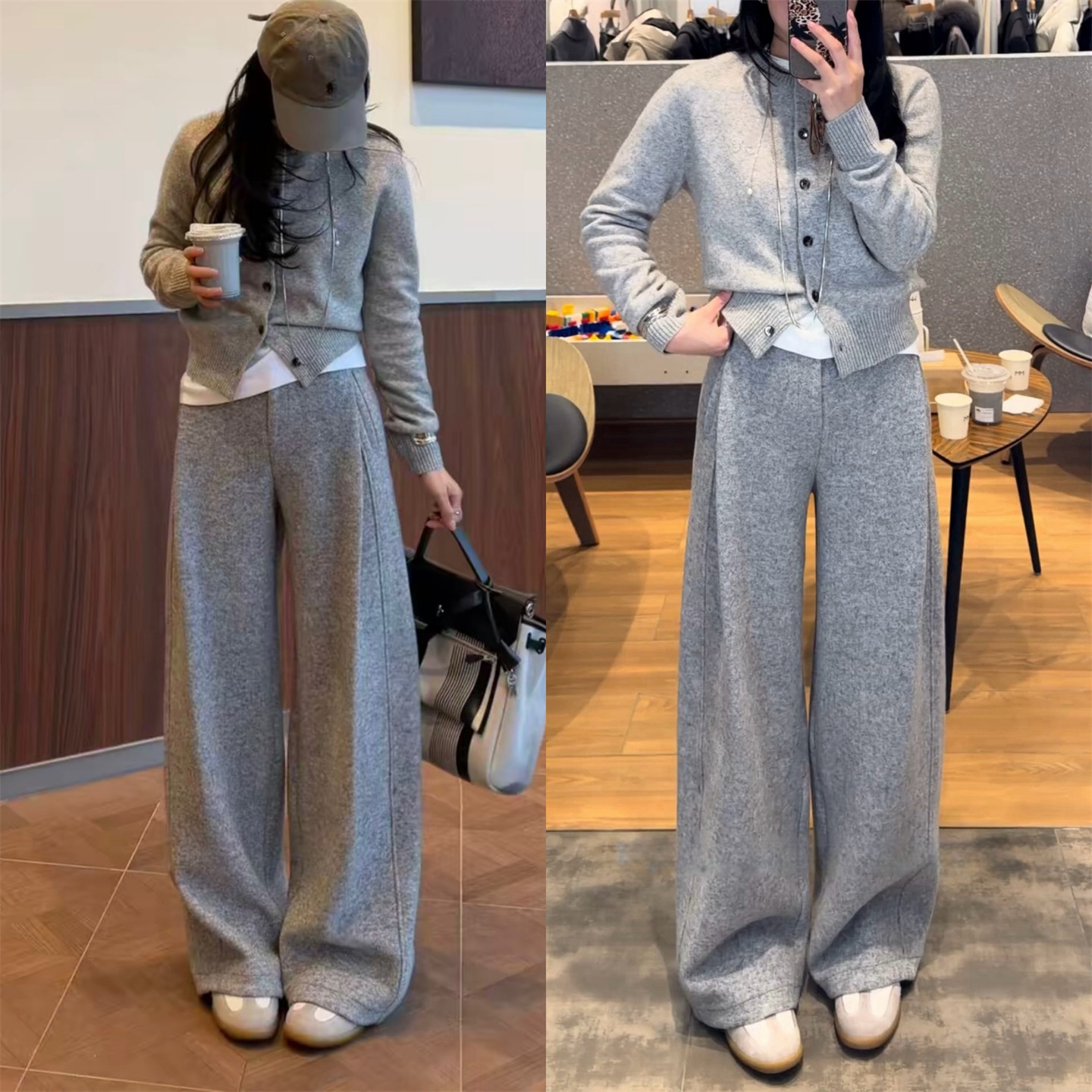 毛呢阔腿裤女2025冬季新款加厚灰色裤子高腰显瘦垂感羊毛云朵裤