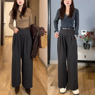 山本阔腿裤女2025秋冬新款复合加厚休闲小个子遮肉梨型身材九分裤