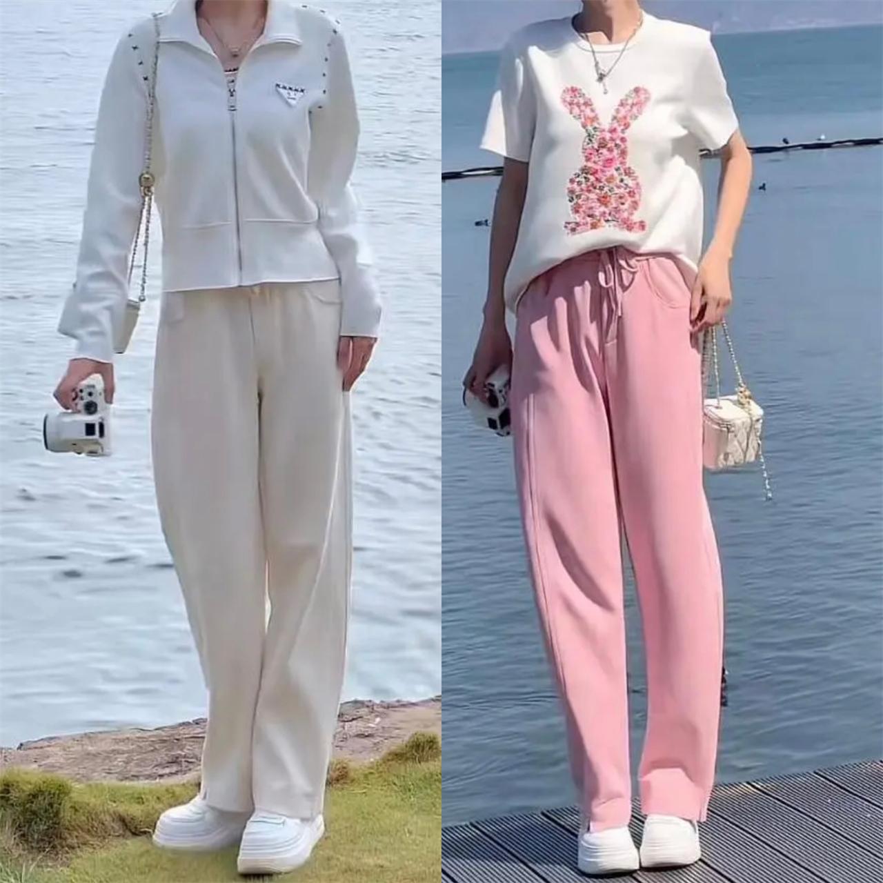 垂感窄版香蕉裤女2025春新款小个子直筒运动裤高级感粉色弯刀裤子