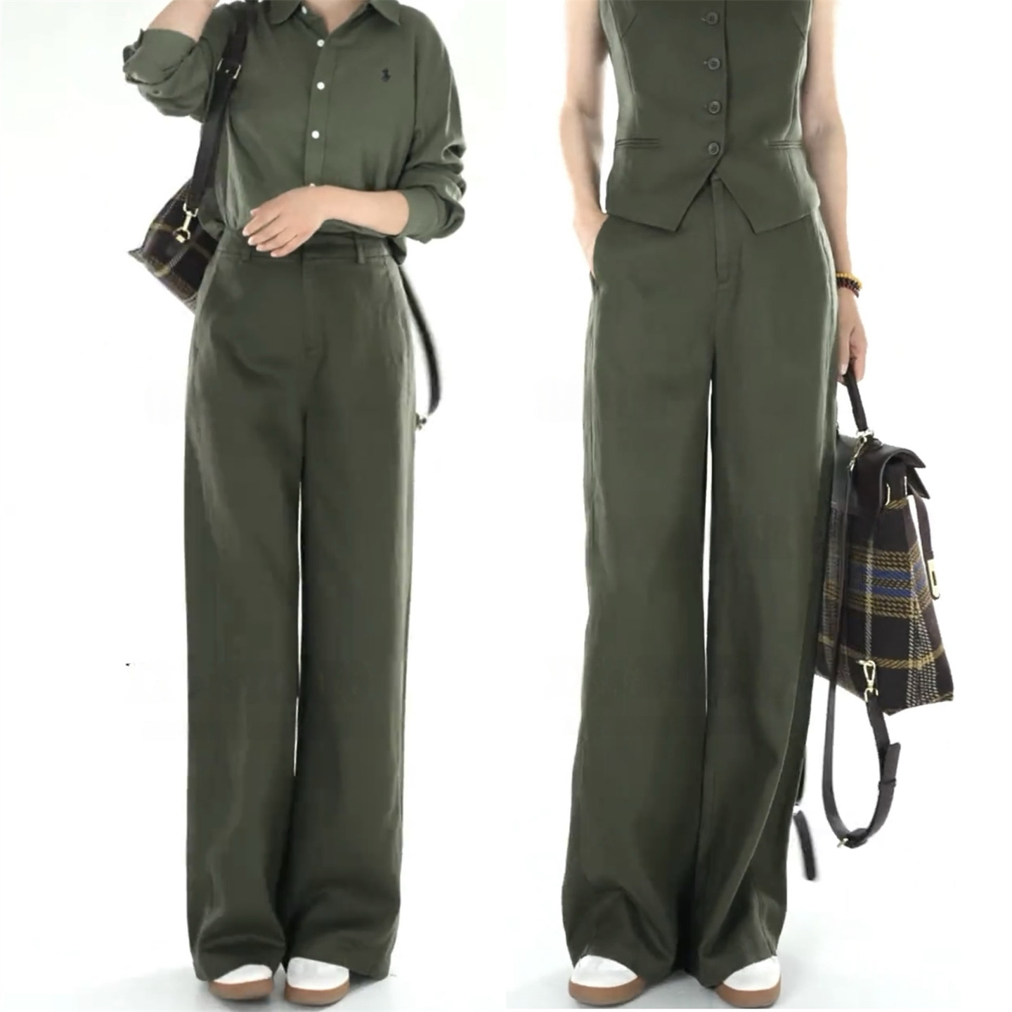 窄版直筒阔腿裤女2026夏季新款天丝亚麻混纺西装裤显瘦垂感长裤子