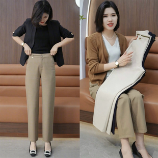 烟管裤女士2025春夏新款中年妈妈裤子高腰九分直筒裤四面弹休闲裤
