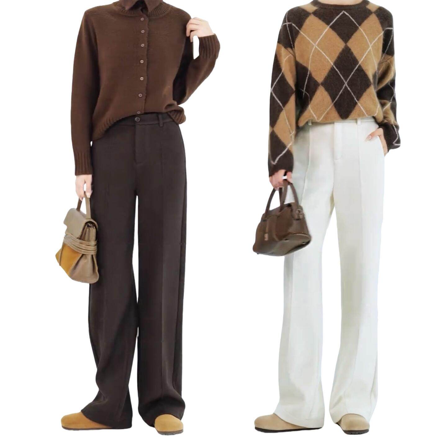 薄绒小阔腿裤女2025冬季款极简顺毛绺毛呢垂感显瘦窄版直筒西装裤