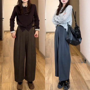 复合加厚休闲小个子遮肉梨型身材阔腿裤 九分山本裤 女2025秋冬新款