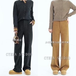 羊毛加厚阔腿裤女2025冬季新款极简羊毛呢垂感显瘦窄版直筒西装裤