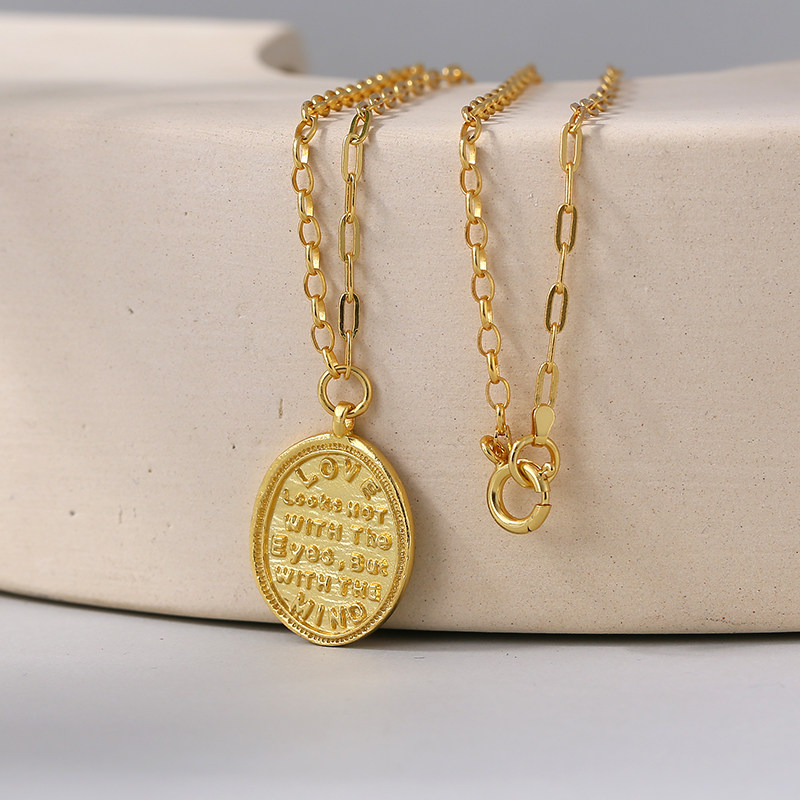 欧美复古银镀金莎士比亚诗歌浮雕文字吊坠锁骨链 时尚文艺短项链