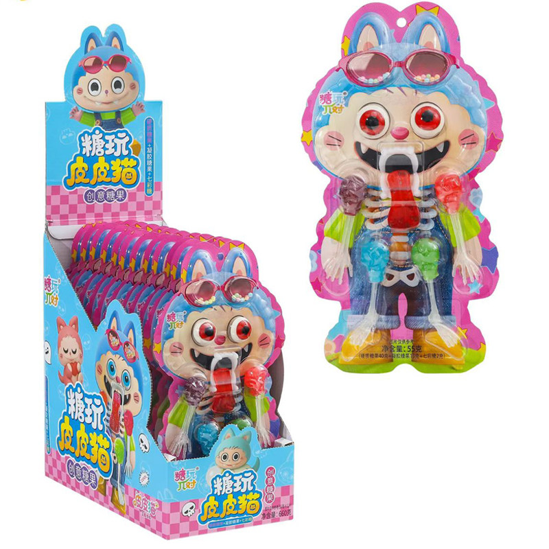 糖玩皮皮猫夜光骷髅造型棒棒糖牙齿舌头软糖珍珠糖儿童玩具糖批发