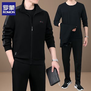 罗蒙春秋季运动服套装新款休闲中老年冬季爸爸男士宽松大码卫衣