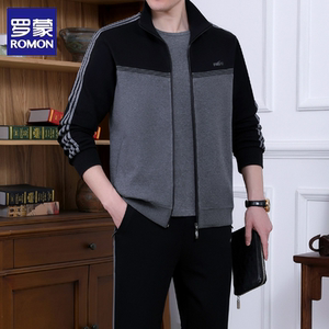罗蒙运动服套装男春秋季爸爸装休闲服装冬季大码宽松中老年三件套