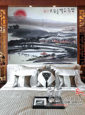 云销雨霁 中国风 水墨 壁画墙纸 沙发背景墙画 卧室 客厅背景壁纸