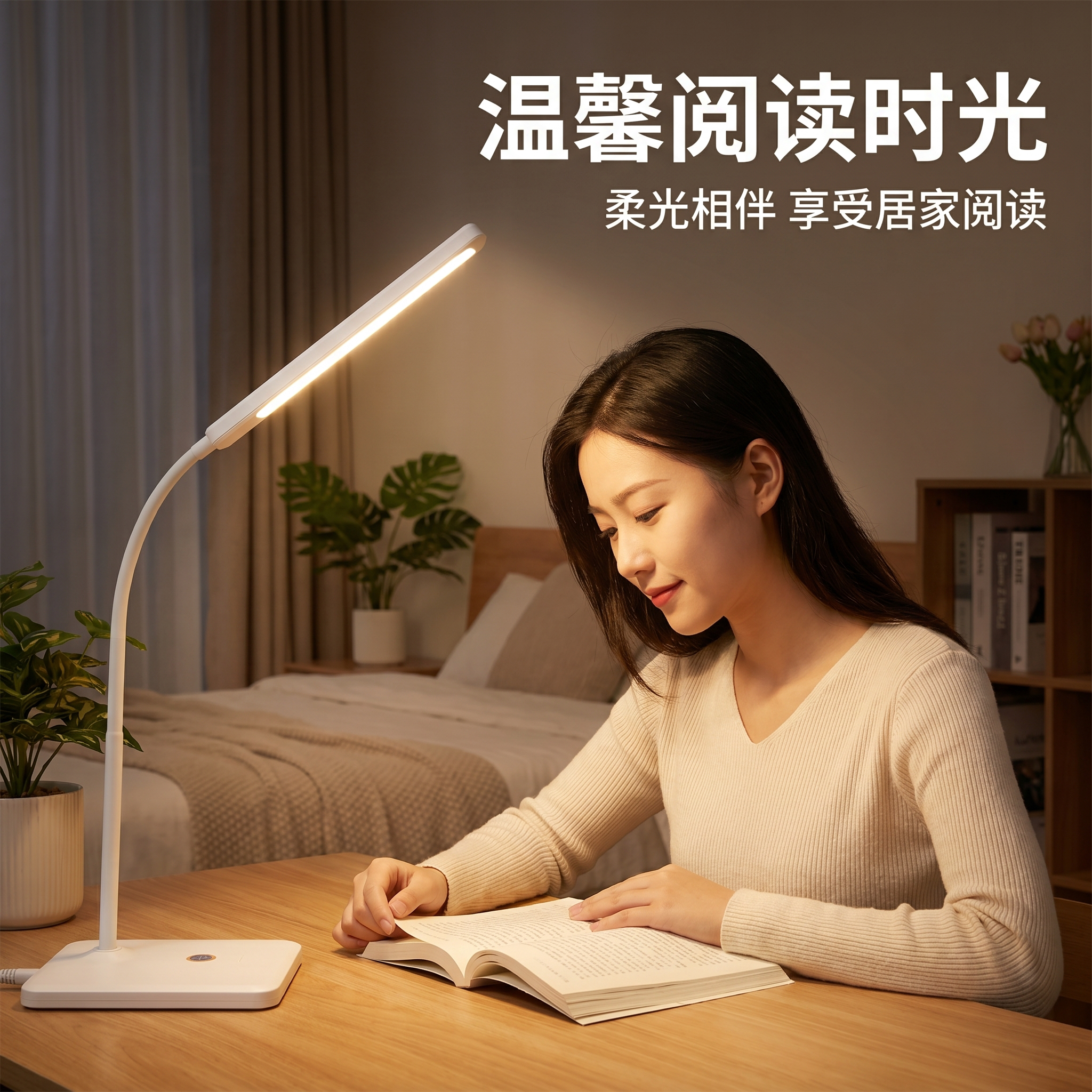 台灯护眼插电式学生书桌学习简约LED调光调色折叠阅读宿舍USB夜灯