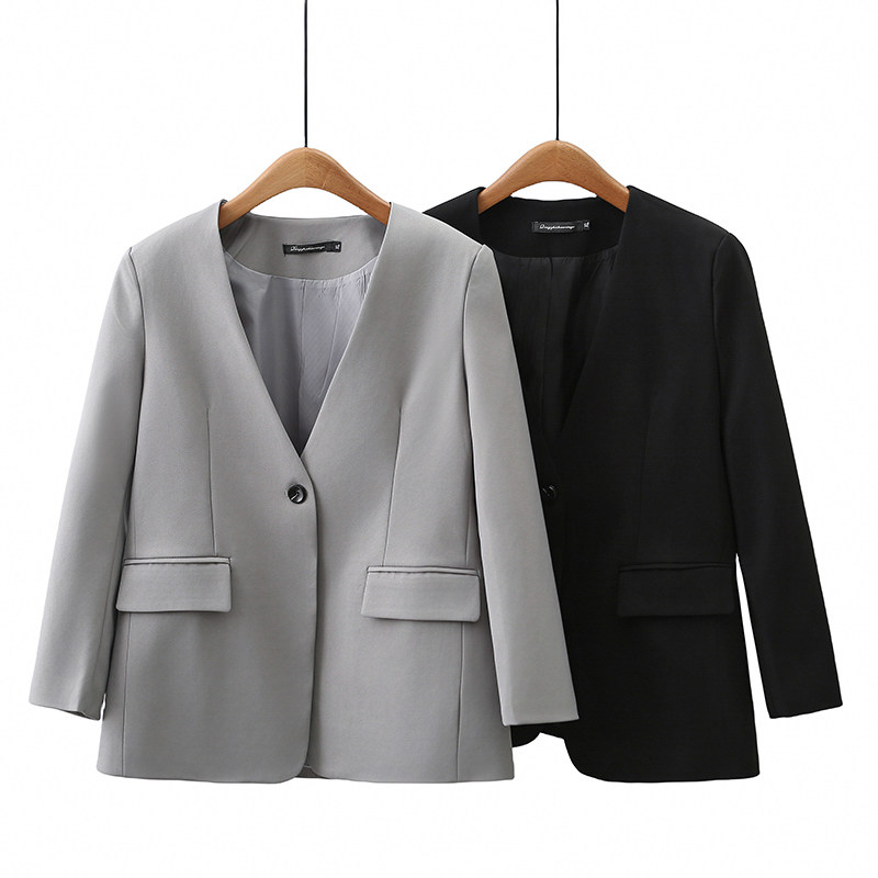 大码西装200斤胖MM时尚百搭洋气显瘦职业风春秋小众V领气质外套