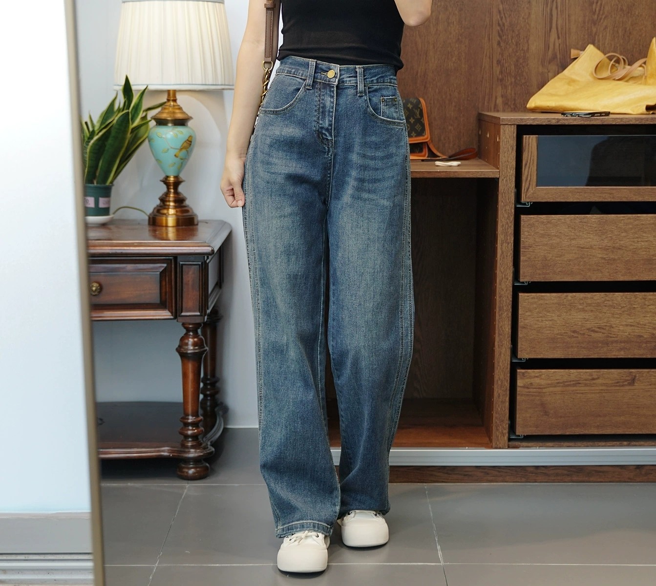 显瘦显腿直胖mm水洗直筒牛仔裤大码冬季高腰弹力拖地长裤加绒女裤