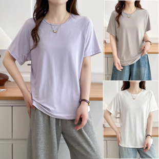 冰丝防晒速干T恤200斤胖MM慵懒风短袖 女装 上衣 大码 2026初夏新款