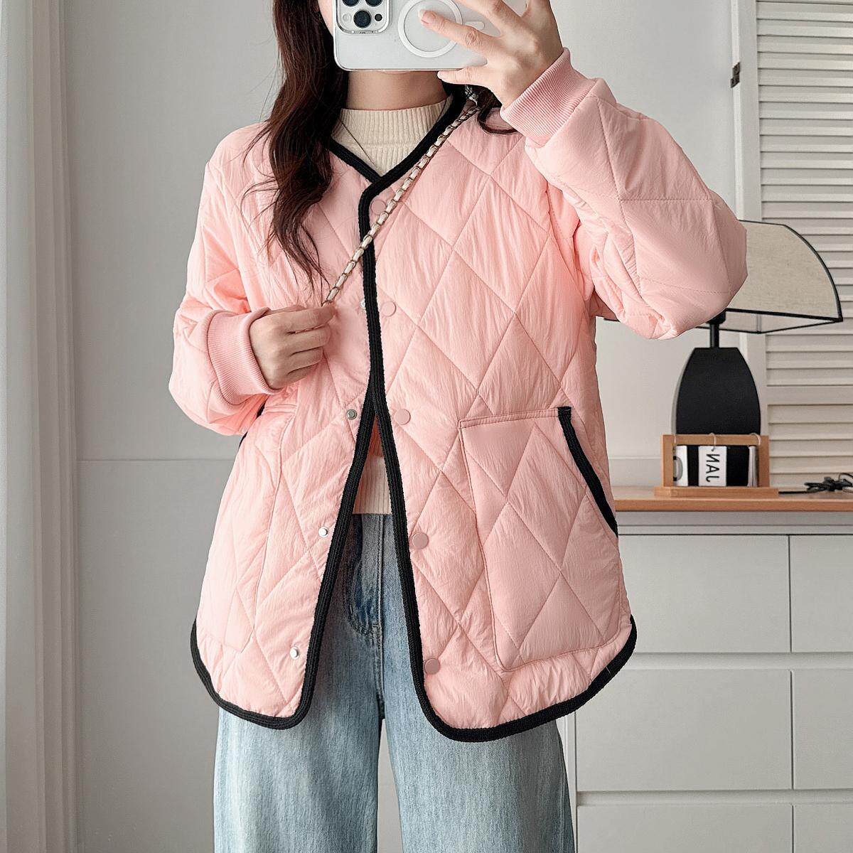 大码女装小棉衣2024冬季韩版新款胖mm宽松显瘦小香风轻薄棉服外套