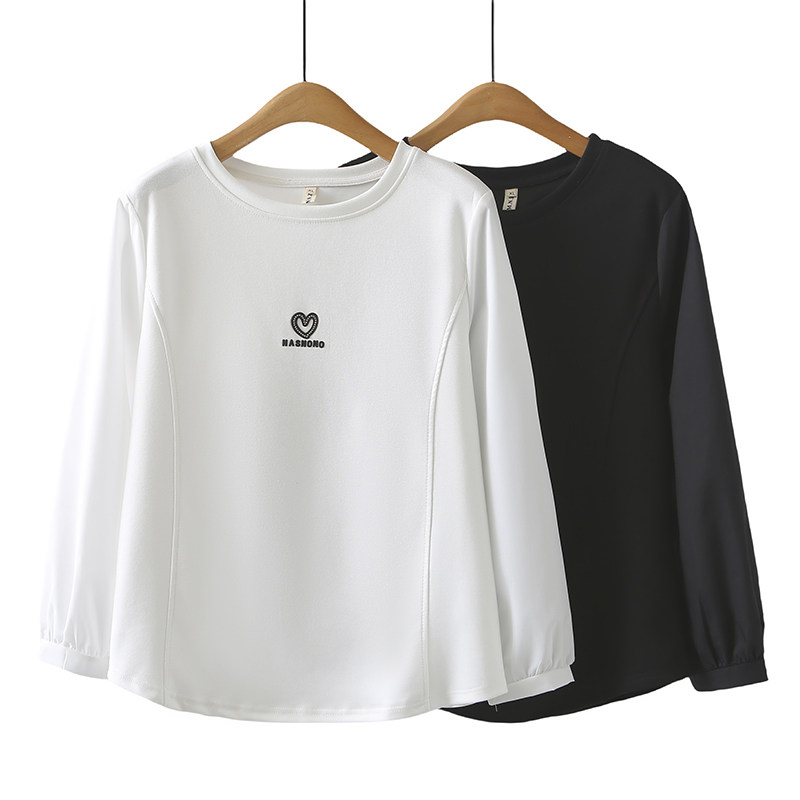 大码女装2025春季新款胖mm遮肚子爱心贴钻长袖圆领百搭时尚卫衣