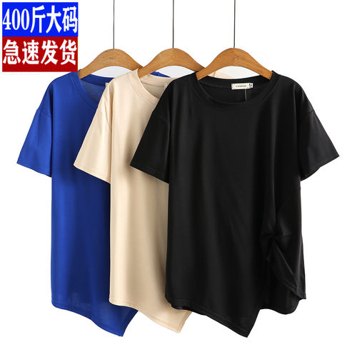短袖百搭薄款纯色不对称