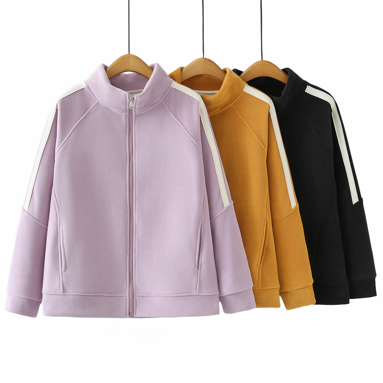 大码女装2026春季新款加绒保暖外套200斤胖MM纯色立领卫衣开衫