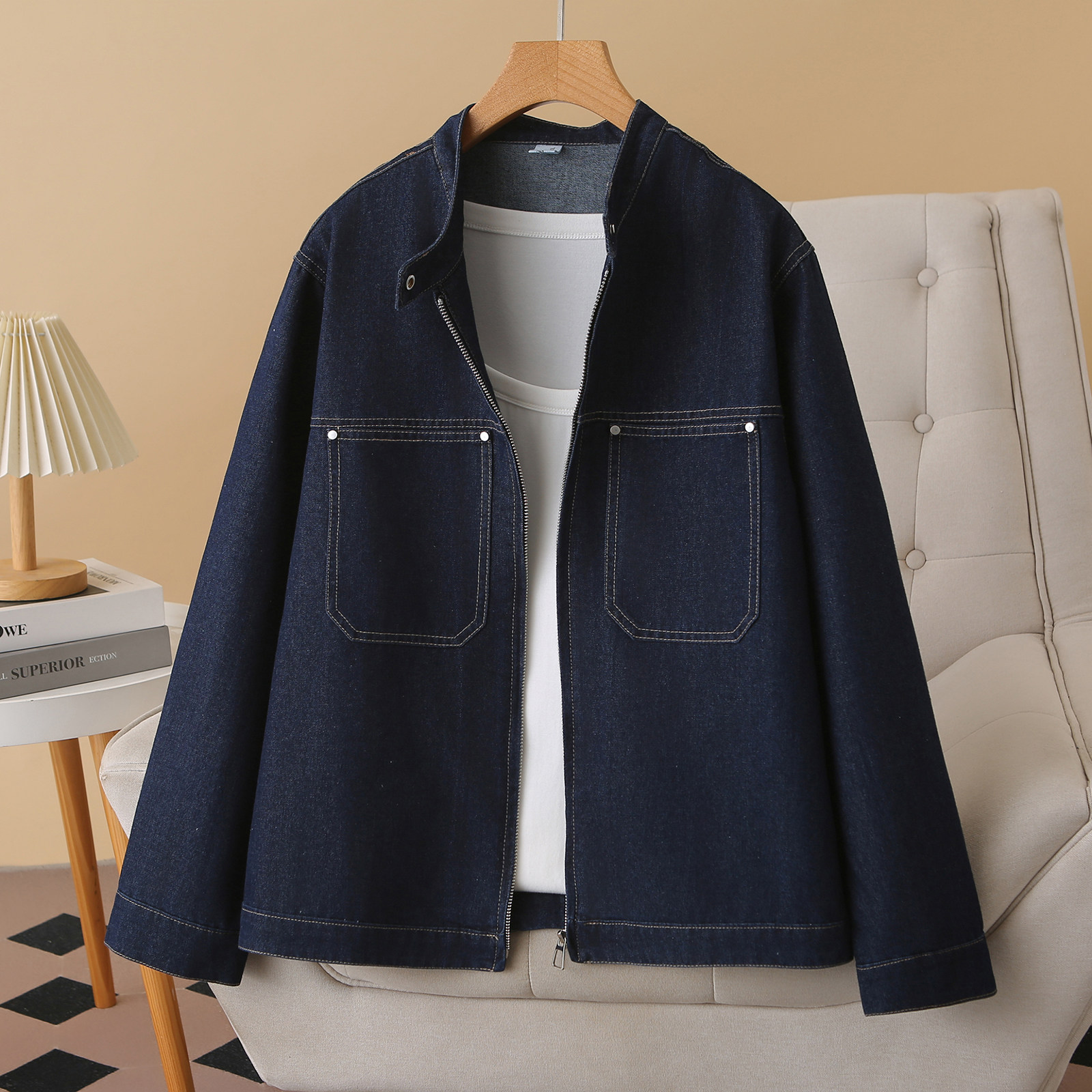 大码女装200斤胖MM春季新款夹克时尚纯色显瘦通勤休闲风牛仔外套