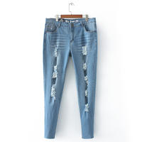 Extra-large size women's jeans, 300 pounds, new Spring and Autumn high-elasticity small straight leg, 200 pounds high-waisted denim trousers thumbnail 2