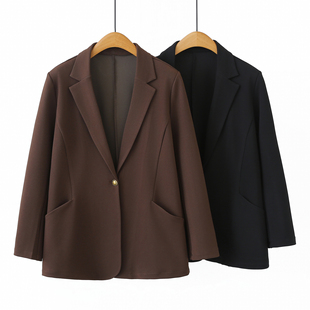 2026早春新款大码女装外套200斤胖MM休闲通勤职业风纯色百搭西装