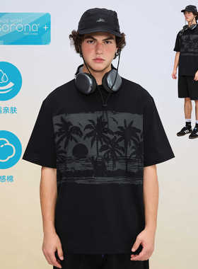 SAMESAME24SS新款椰树沙滩剪影印花T恤潮牌户外透气宽松高端短袖