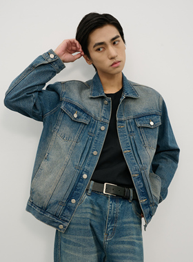 DIMC【刘耀文同款】洗水复古牛仔夹克 重工宽松短款男生休闲外套
