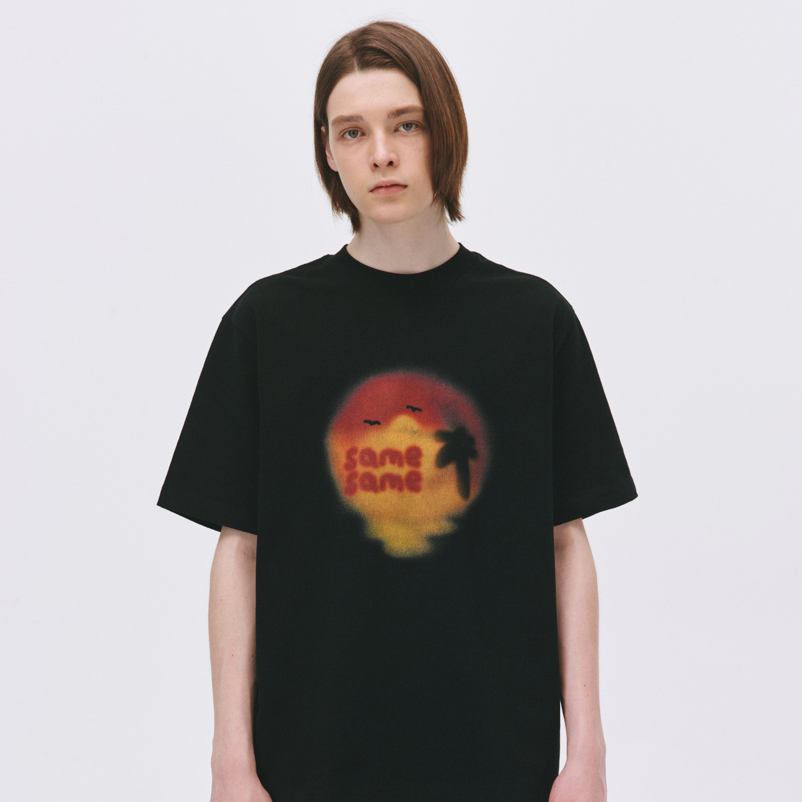 SAMESAME落日黄昏手绘小领口T恤