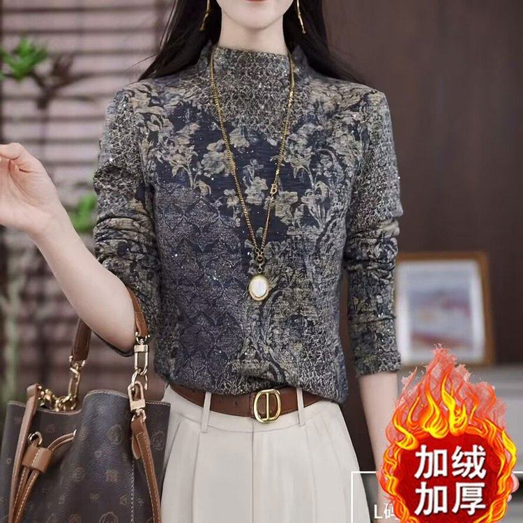 一件代发直播爆款2025秋冬季新款时尚半高领妈妈百搭减龄打底衫女