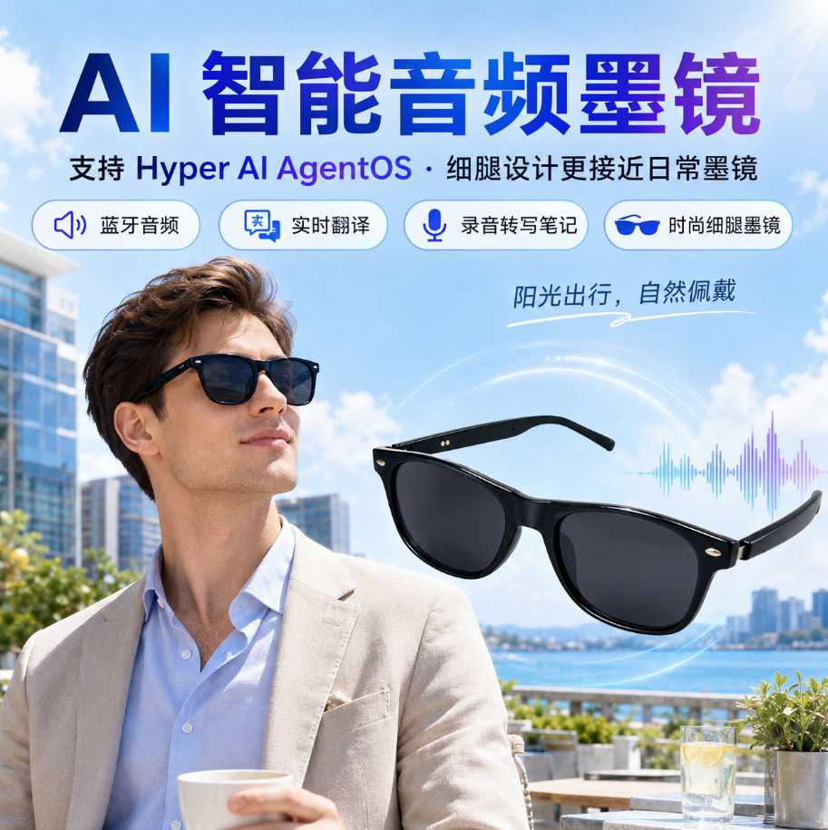 智能Ai音频眼镜蓝牙音乐听歌通话太阳镜实时翻译会议记录录音转写