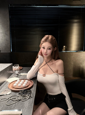 JOEY纯欲鼻祖来了/推荐 白色一字领撞色打底衫女内搭长袖t恤上衣