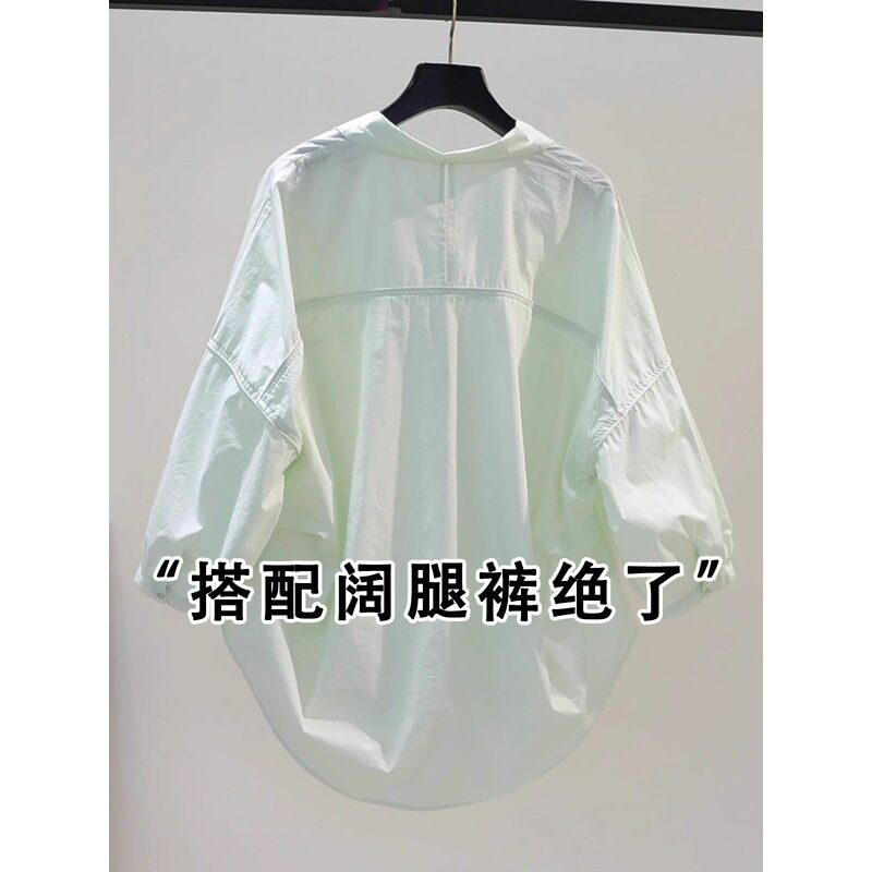 polo领短袖T恤女夏季中长款欧货大版衬衫设计感防晒衬衫高端上衣