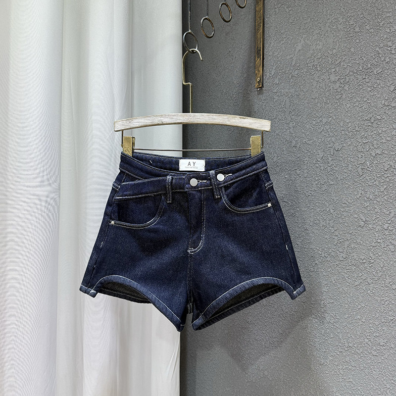 2025秋冬新款韩版修身显瘦加绒加厚牛仔短裤女辣妹a字阔腿靴裤潮