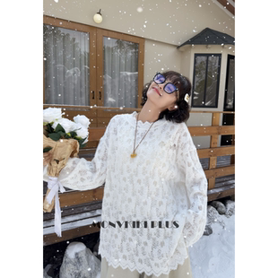 魔女MoNvKiKiPlus「梦甜」大码 1901 微胖亮片蕾丝打底抓毛上衣T恤