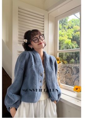 魔女MoNvKiKiPlus大码微胖加厚抗冷保暖短款毛毛外套#C00178