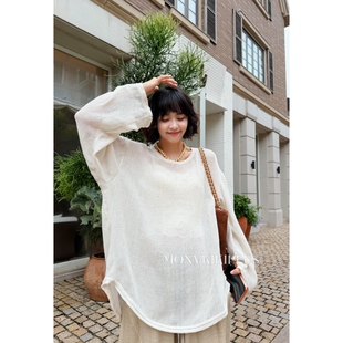 魔女MoNvKiKi微胖大码亚麻华夫格老钱风休闲慵懒上衣#2612