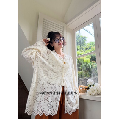 大码微胖V领抓毛蕾丝针织打底