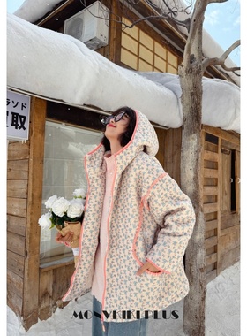 魔女MoNvKiKiPlus「兔子快跑」大码微胖设计款毛毛连帽外套#B720