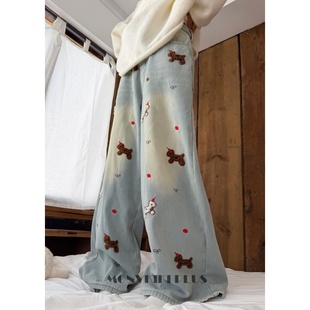 魔女MoNvKiKiPlus「雪思」大码 B673 微胖复古刺绣加绒牛仔裤