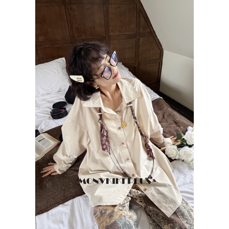 100棉丝巾装饰衬衫外套