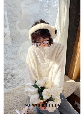 MoNvKiKiPlus8「月怀」大码微胖冬季毛感打底针织上衣#1959