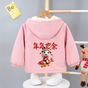 夹克新款洋气儿童加绒秋冬款外套上衣女童连帽外套加绒休闲