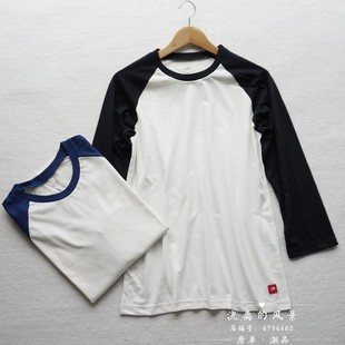 小瑕疵特卖 外贸原单纯棉插肩男女情侣七九分长袖T恤打底宽松大码