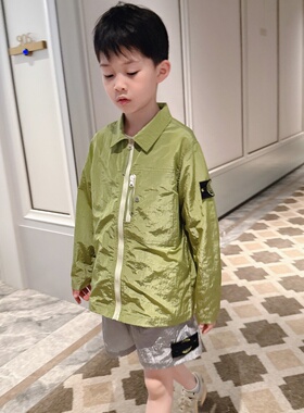 今今家轻薄儿童防晒衣金属尼龙绿色男女童户外风拉链防晒外套