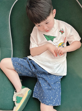 儿童定制短袖上衣童年纸飞机充满童趣T恤男女宝纯棉吸汗圆领衫