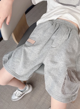 今今家灰色工装短裤男童夏季休闲宽松运动裤大口袋