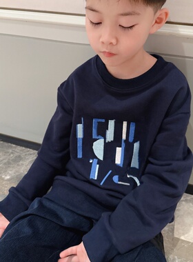 今今家高定儿童春秋冬季新款卫衣男童女童圆领长袖上衣纯棉打底衫