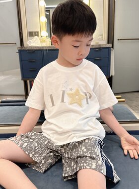 毛巾绣五角星短袖T恤圆领