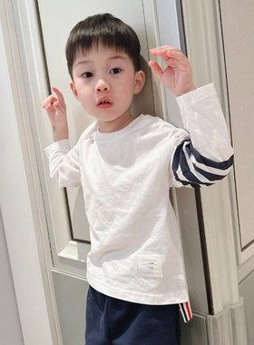 高定童装体恤衫男女童tb长袖T恤春秋款中大儿童上衣打底衫四道杠