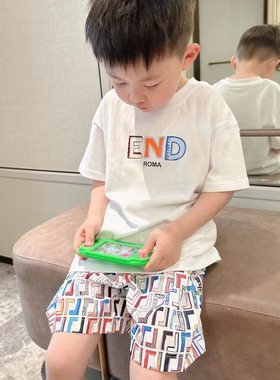 夏装定制儿童彩虹糖果色字母印花T恤漫画童趣半袖上衣纯棉男女童