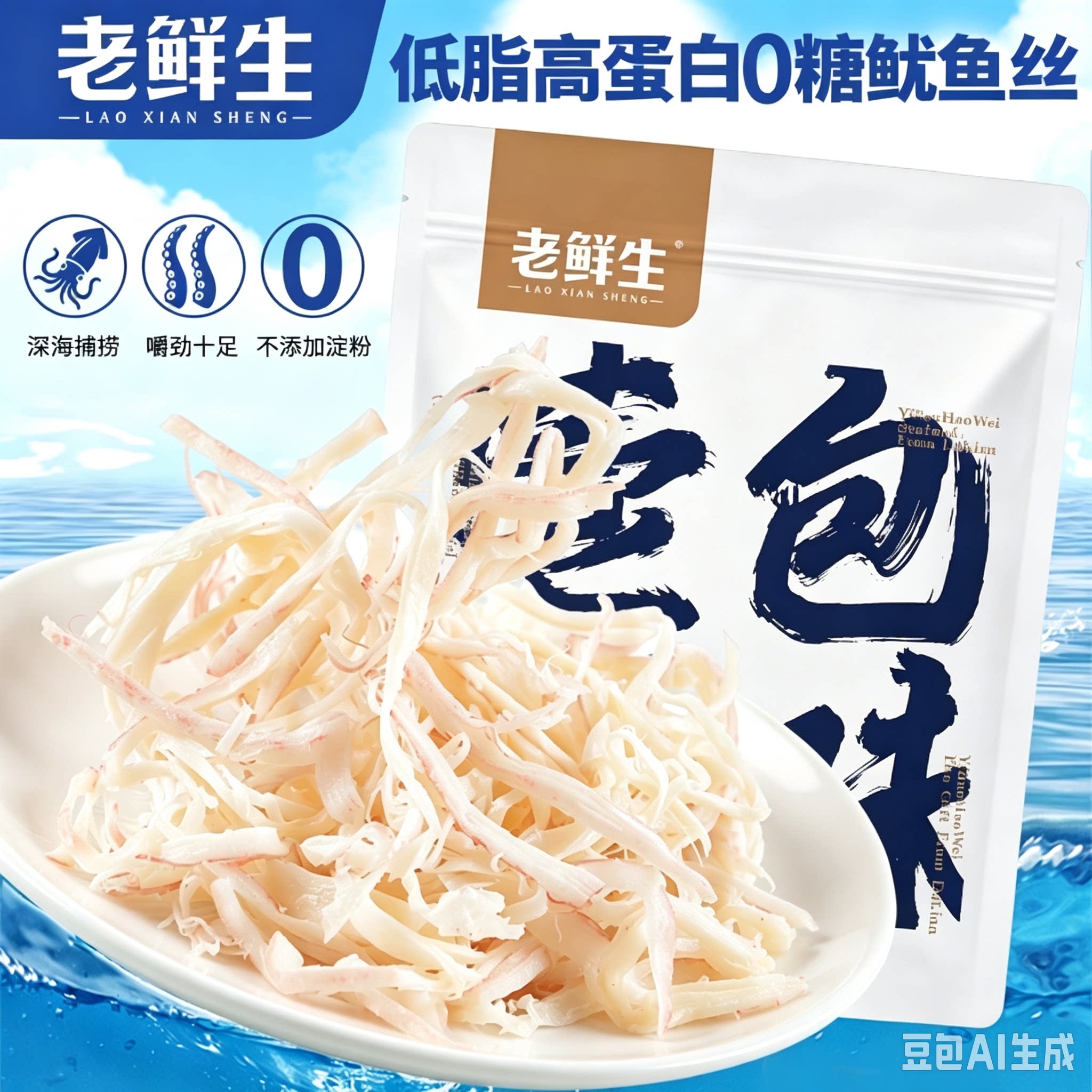 老鲜生0糖鱿鱼丝无糖鱿鱼条健康健身零食夜宵下酒菜低脂高蛋白BY